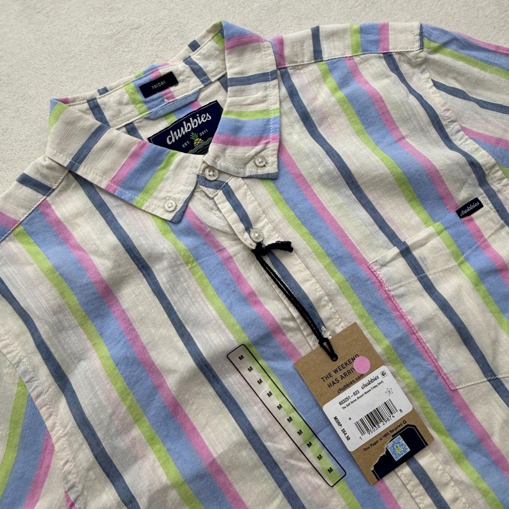 Chubbies The Soft Serve Friday Shirt Mens M Medium Striped Button Down Pink Blue